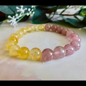 Love + Luck Pink Strawberry Quartz Yellow Citrine Crystal Bead Bracelet